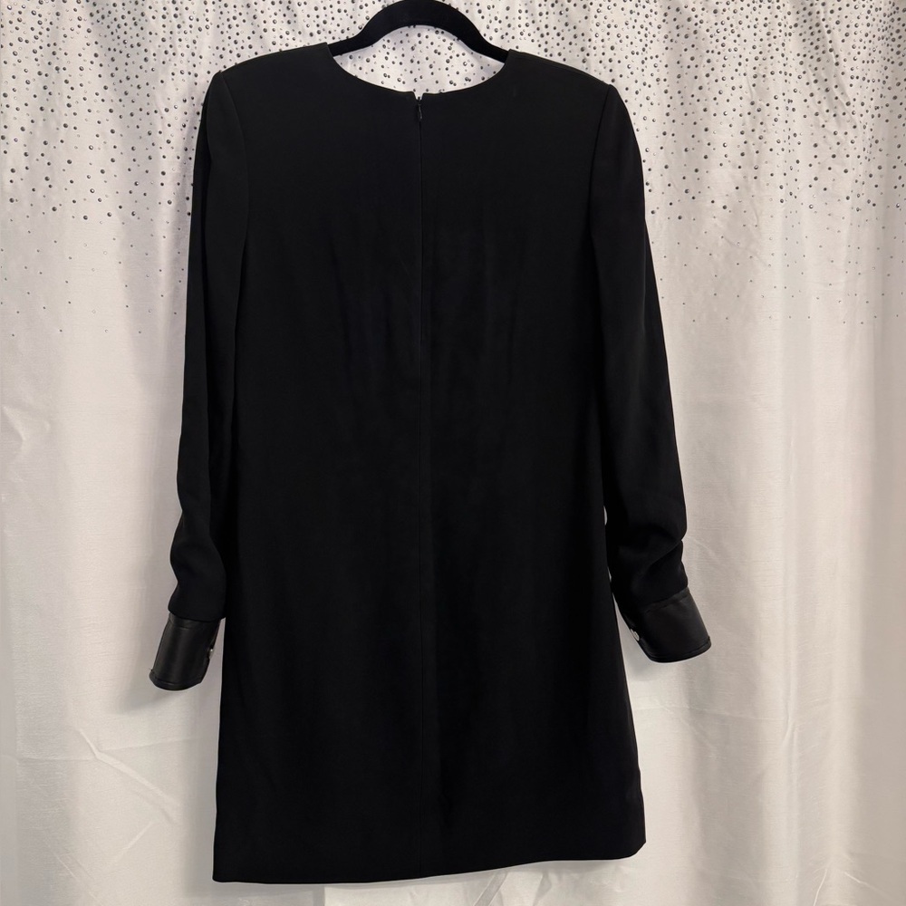 Helmut Lang Black Shift Dress Leather Cuff Italian Fabric Size 6